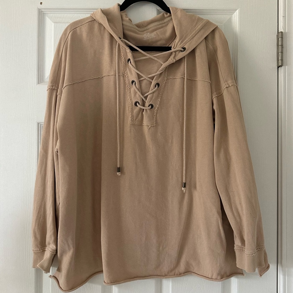Aerie Tan Lace-Up Sweater